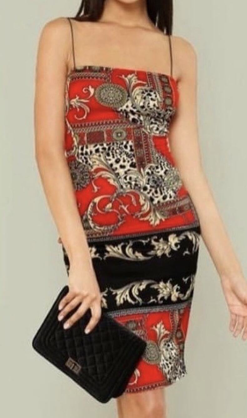 Baroque Red Black Sleeveless Dress Size S Knee Length Bodycon Stretchy
